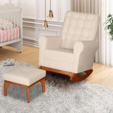 Imagem de Poltrona Amamentação Paris Balanço Com Puff Movellu Home, Boucle Bege