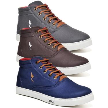 Imagem de Kit 3 Pares Tenis Sapatenis Polo Blu Masculino Sapatenis Cano Alto Bota Cinza Café e Azul-Masculino