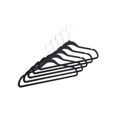 Imagem de Conjunto de 5 cabides de plastico aveludado preto lyor