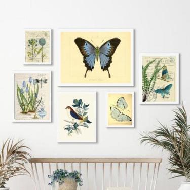 Imagem de Composição 6 Quadros Botânica - Animais E Plantas Azul