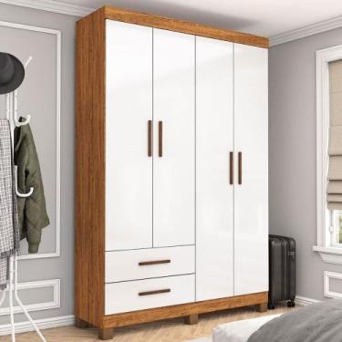 Imagem de Guarda-Roupa Solteiro Solo 4 Portas 2 Gavetas com Pés Cinamomo/Branco 