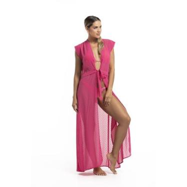 Imagem de Saída de Praia Longa Manga Curta - Cor De Cacau, M, Flor de jambo