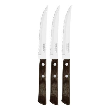 Imagem de Kit 3 Facas De Churrasco Tramontina Polywood Inox Cabo Castanho