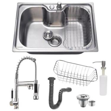 Imagem de Cuba cozinha 50x40cm aço inox 304 e torneira gourmet cromada - STILLUS