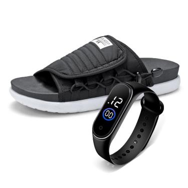 Imagem de Kit Chinelo Slide Masculino Anatômico Com Relógio Moderno Confortável Leve Macio Antiderrapante-Masculino