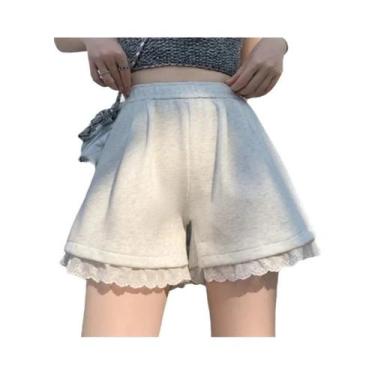 Imagem de Shorts De Verão De Cintura Alta Com Pernas Largas E Detalhes Em Renda 