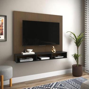 Imagem de Painel Tv Smart 32 Polegadas Gold Ripado Preto com Nichos - MOVEIS BAR