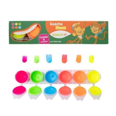 Imagem de Caixa com 6 Cores de Tinta Guache Neon 15ml Por Pote Leonora Leo&Leo -