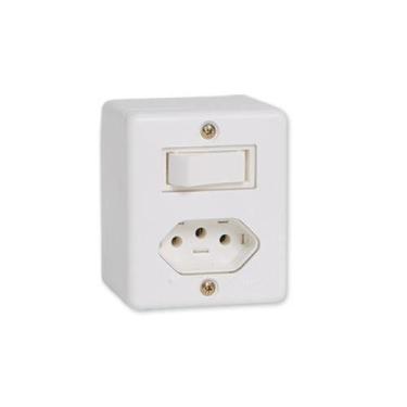 Imagem de Conjunto Interruptor Simples + Tomada 10a - Linha Box - Ilumi