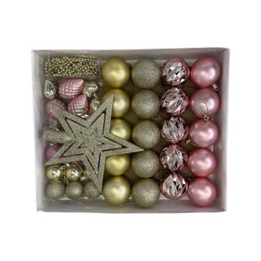 Imagem de Kit Enfeites De Natal Bolas Estrela Dourado E Rosa Completo