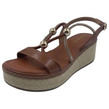 Imagem de Sandalia Feminina Anabela Confortável Strass Baixa Bebece