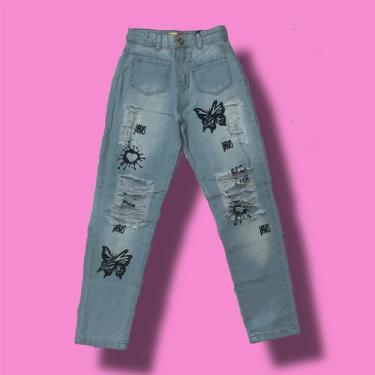 Imagem de Calça Menina Mom Estampada Coração e Borboleta Juvenil  Estilo e Confo