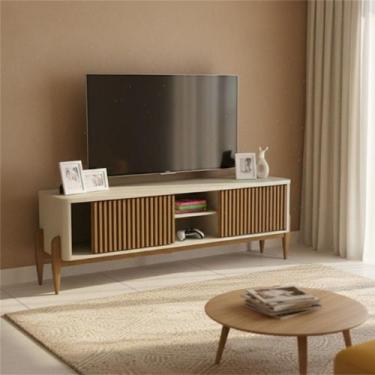 Imagem de Rack Ripado para TV até 55 Polegadas MDF 160cm Pés em Madeira Maciça 2