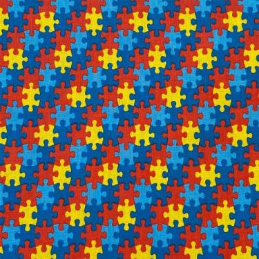 Imagem de Tecido Tricoline Estampado Quebra-Cabeça do Autismo - 1,50m de Largura