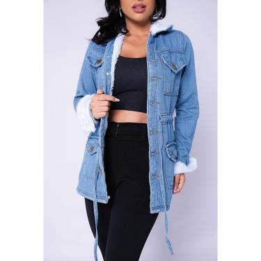 Imagem de Parka Sobretudo Forrada Casaco De Inverno Feminino Jaqueta Jeans-Masculino