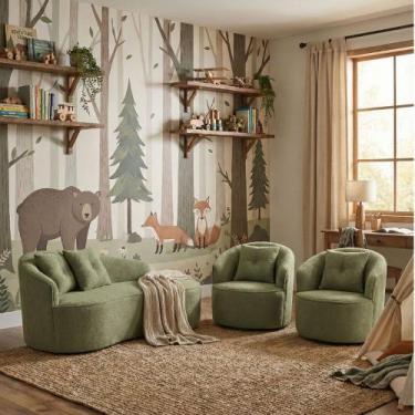 Imagem de Kit de 01 Sofá Orgânico Curvo Feijão + 02 Poltronas Confortável Sala E