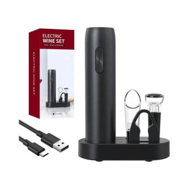 Imagem de Conjunto De Abridor De Garrafa De Vinho Elétrico Preto Recarregável Co
