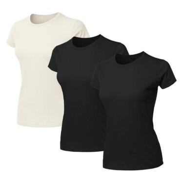 Imagem de Kit 3 Blusas Feminina Camiseta Lisa Básica Algodão Baby Look-Feminino