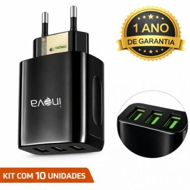 Imagem de Kit 10 Fonte Carregador 3 Usb Rápido 5.1a Original Inova, Preto