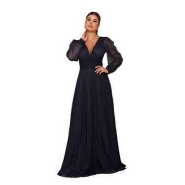 Imagem de Vestido Festa Longo Manga Longa Brilhante Mãe do Noivo - - Glamoor Fes