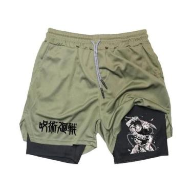 Imagem de Shorts De Corrida Masculinos 2 Em 1 Em Malha Com Estampa De Anime, Cal