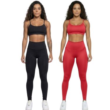 Imagem de KIT 2 Conjunto Top Alça Fina e Calça Suplex Bella Fiore Roupa De Academia Treino Fitnes...