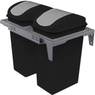 Imagem de Lixeira Dupla Deslizante 15L Flat Cozinha Aço Pintado Preto com Corred