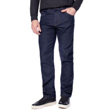 Imagem de Calça Jeans Masculina Calibre Denim Reta Puídos Azul Escuro, Azul escu