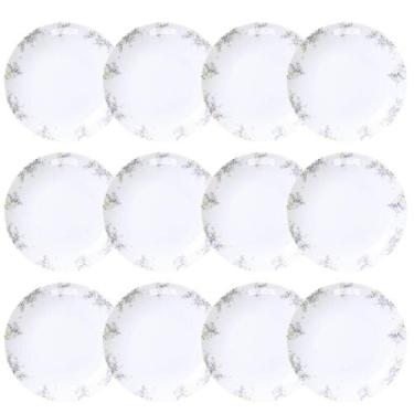 Imagem de Jogo 12 Pratos Fundos Porcelana Branca Decorada Tramontina Fogli 21cm 