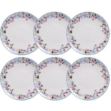 Imagem de Jogo 6 Pratos Rasos Aura 25cm Porcelana Decorada Tramontina Cozinha Me