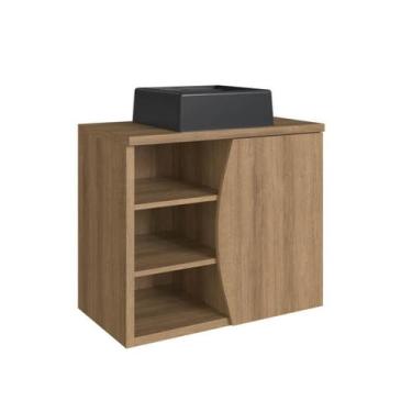 Imagem de Gabinete Suspenso 70cm Laura Mel Cuba Preta Porta e 2 Prateleiras - Fa