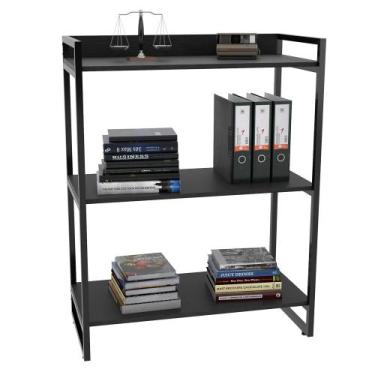 Imagem de Estante Livreiro Prisma Estilo Industrial 80cm 3 Prateleiras Preto Oni