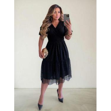 Imagem de Vestido Tulê Poà Terra Prometida Estampado Cor:PretoTamanho:M, Preto, 