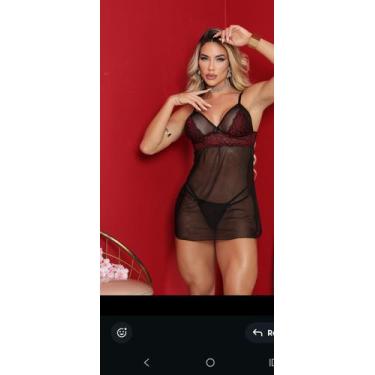Imagem de camisola preta c/vermelha em tule/s bojo - rainha da lingerir