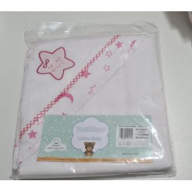 Imagem de Toalha de Banho Infantil Bordada - Teciclean Baby, Branca/Rosa_Estrela