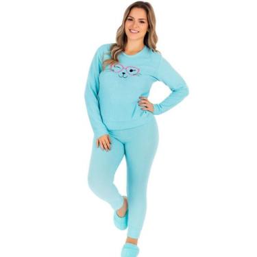 Imagem de Pijama Plush Feminino de Inverno Bordado Texturizado Victory, P, Azul