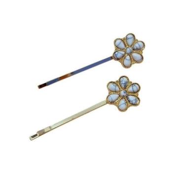 Imagem de Kit de Presilhas Grampo com Flores ou Coração e Pedras Acrílicas Retrô
