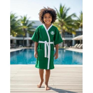 Imagem de Roupão Aveludado Infantil Quimono Palmeiras P Lepper