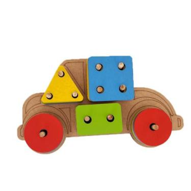 Imagem de Carro Pedagógico Colorido Mdf Formas Geométricas Brinquedo Educativo -