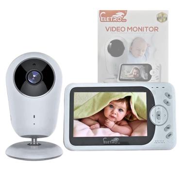 Imagem de Babá Eletrônica EL-1808 com Câmera Monitor de Vídeo Colorido Visão Noturna e Áudio Bidirecional Branco Eletromex