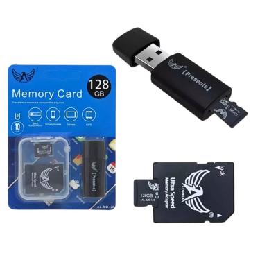 Imagem de Cartão de Memória Micro SD 128GB Classe 10 Kit 3 em 1 com Adaptador SD e Leitor USB 2.0 Altomex