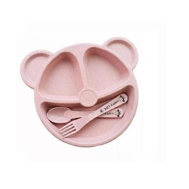 Imagem de Prato Infantil Bebê Alimentação C/ 3 Divisórias Bebes Urso - IBOX