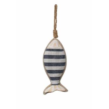 Imagem de Peixe em Madeira com Tecido Decorativo Praia Marítimo 16,5cm Cor:Azul 