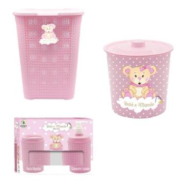 Imagem de Kit Infantil Cesto de Roupas 30L + Lixeira 3L + 2x1 Rosa - Monte Líban