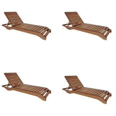 Imagem de Conjunto 4 Espreguiçadeiras para Jardim em Madeira Maciça Chaise Long 