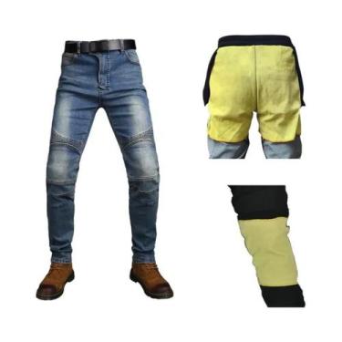 Imagem de Calças Jeans Masculinas Azuis Para Motocross Off-Road Com Proteção Par