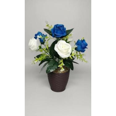 Imagem de Vaso com Rosas Artificiais 30cm Azul e Branco - Congratulations Store