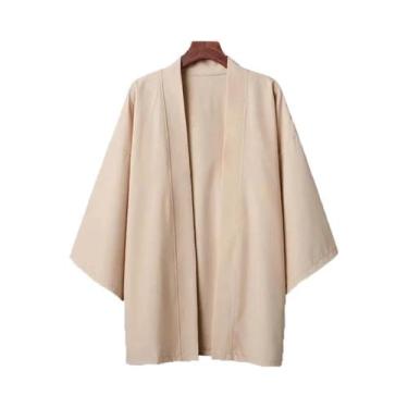 Imagem de Quimono Masculino Preto Leve Tradicional Japonês Haori Yukata Jaqueta 