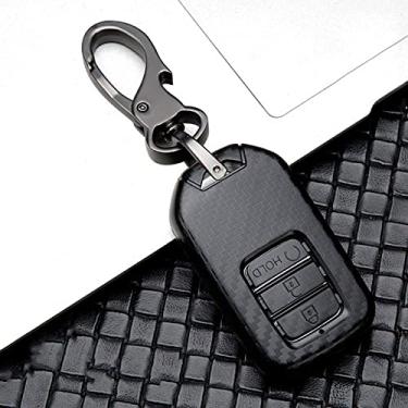 Imagem de YJADHU Capa de chave de carro em ABS de fibra de carbono brilhante para carro, adequada para Honda Civic CR-V HR-V Acordo Jade Crider Odyssey Pilot Ridgeline, C, preto