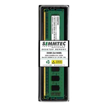 Imagem de Simmtec RAM 32 GB (2 x 16 GB) DDR4 3200 MHz DIMM PC4-25600 UDIMM Non-ECC CL22 1,2 V 288 pinos Kit de atualização de memória RAM para computador de mesa